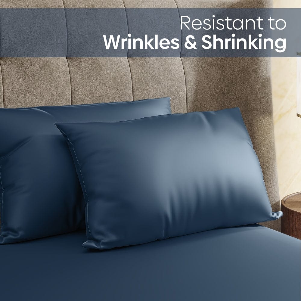 Haus & Kinder Satin Royale Deep Ocean Blue 300TC Satin King Bedsheet - Dista
