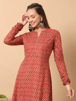 Thumbnail for FIORRA Women's Floral Printed Red Cotton A-Line Kurta