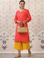 Thumbnail for Ode by House of Pataudi Red & Yellow Ethnic Motif Printed Notched Neck Kurta With Palazzos - Distacart