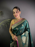 Thumbnail for Joban Fashion Dark Green Banarasi Soft Lichi Silk Paisley Saree