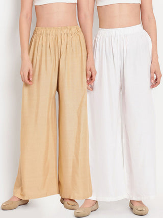TAG 7 Women Pack of 2 Solid Flared Palazzos