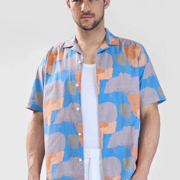 Xkind Blue Abstract Printed Relaxed Fit Shirt