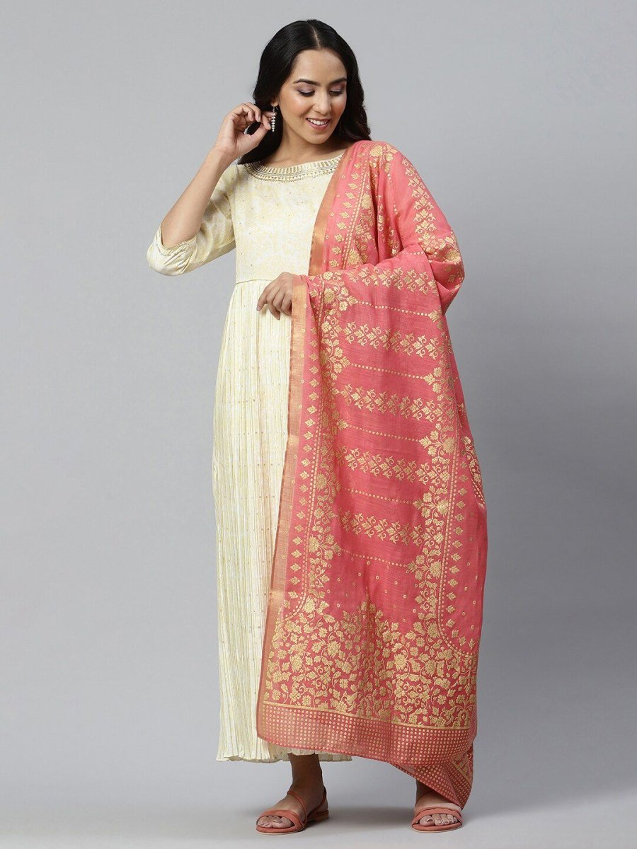 AURELIA White Ethnic Motifs Satin Maxi Dress