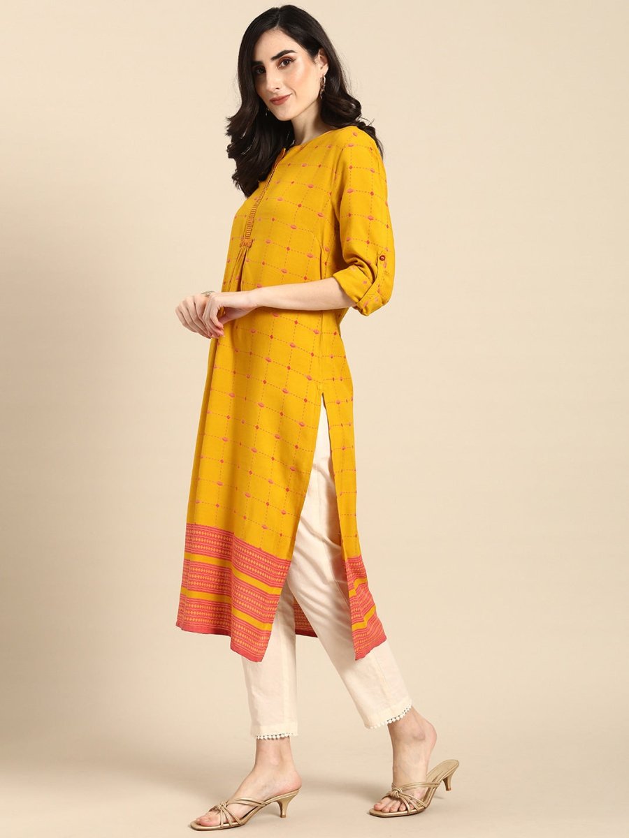 All About You Women Yellow & Pink Printed Kurta - Distacart