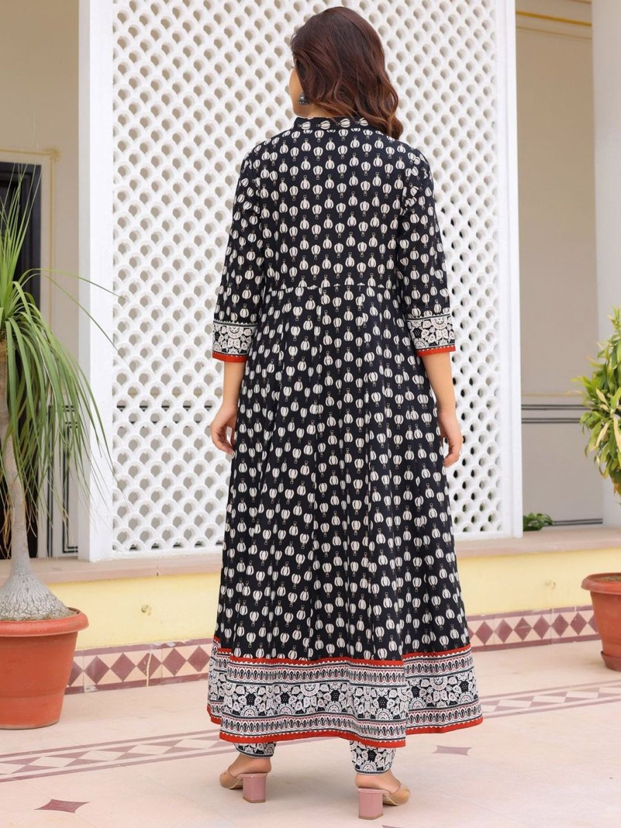 Anouk Black Ethnic Motifs Printed Mandarin Collar Anarkali Kurta With Trousers & Dupatta