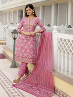 Thumbnail for Anouk Floral Embroidered Regular Thread Work Pure Cotton Kurta with Trousers & Dupatta