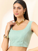 Thumbnail for Green Organza Floral Embroidered Saree with Unstitched Blouse Piece - Roozal - Distacart