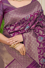 Thumbnail for Jyoti Fashion Women's Wine Kanjivaram Silk Zari Woven Saree with Blouse - Distacart
