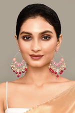 Thumbnail for New Stylish Ethnic Partywear Pink Hoops Kundan Earrings for Womens by House of Ree - Distacart