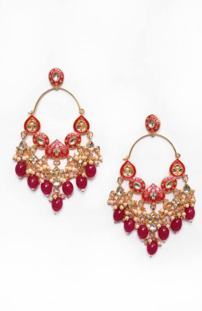 New Stylish Ethnic Partywear Pink Hoops Kundan Earrings for Womens by House of Ree - Distacart