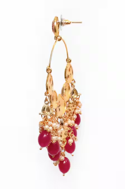 New Stylish Ethnic Partywear Pink Hoops Kundan Earrings for Womens by House of Ree - Distacart