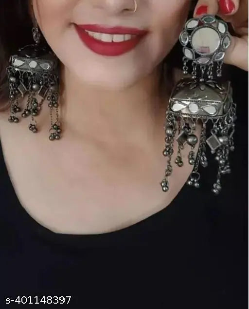 Tehzeeb Creations Women's Black Colour Oxidised Earrings - Distacart
