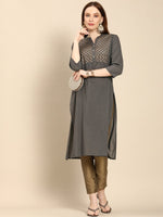 Thumbnail for All About You Women Grey Ethnic Motifs Yoke Design Pure Cotton Kurta - Distacart