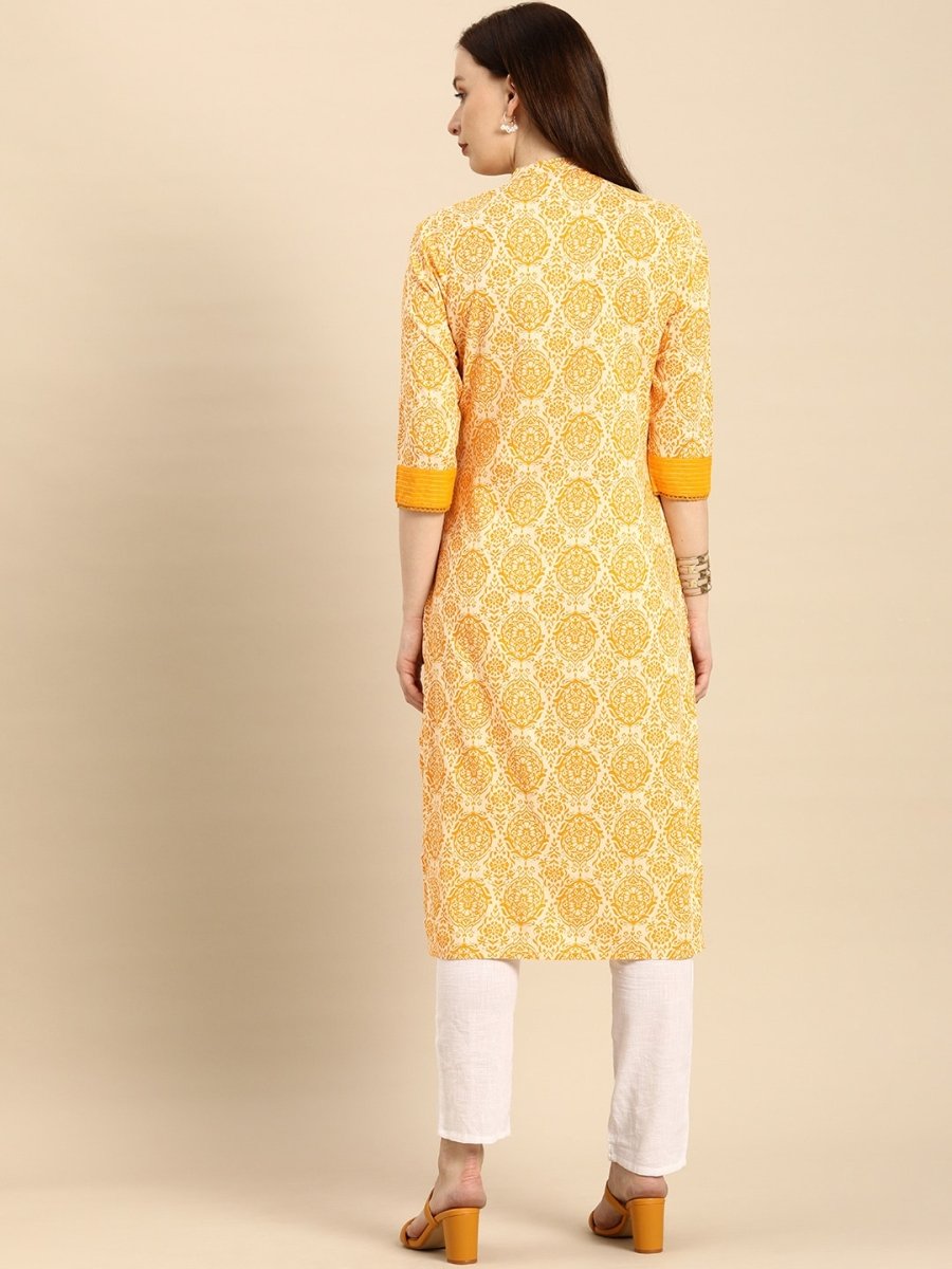 All About You Women Gold-Toned & White Printed Kurta - Distacart