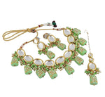 Thumbnail for Tehzeeb Creations Back Meenakari Gold-Polished Tika Earring Jewellery Set Uncut Kundan Big Faux Kundan Dibbi Kundan Choker Necklace Set - Distacart