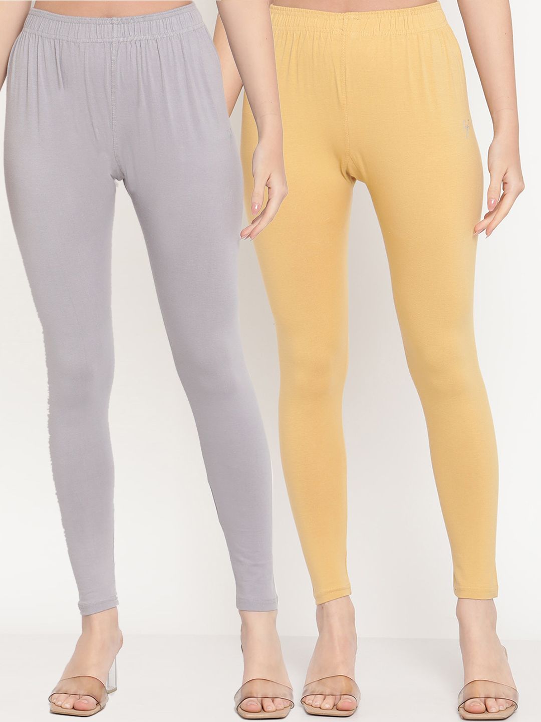 TAG 7 Women Pack Of 2 Beige & Grey Solid Ankle-Length Leggings - Distacart