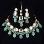 Thumbnail for Tehzeeb Creations Back Meenakari Gold-Polished Tika Earring Jewellery Set Uncut Kundan Big Faux Kundan Dibbi Kundan Choker Necklace Set - Distacart