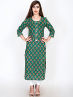 Thumbnail for Swasti Women Green Ethnic Motifs Printed Flared Sleeves Thread Work Floral Kurta - Distacart