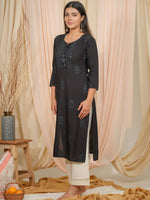 Thumbnail for Ode by House of Pataudi Tie U[p Neck Sequined Embroidered Straight Kurta - Distacart
