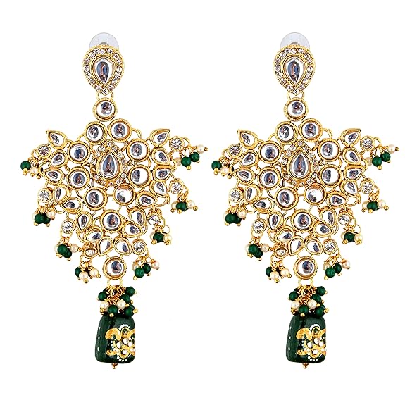 Tehzeeb Creations Traditional Gold-Polished Designer Blue Color Dulhan Choker Kundan Bridal Set - Distacart