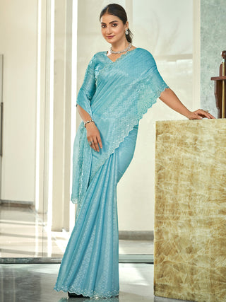 Stylee Lifestyle Sky Blue Silk Blend Embellished Saree