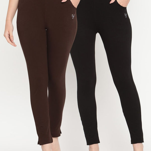 TAG 7 Women Pack of 2 Brown & Black Solid Kurti Pants - Distacart