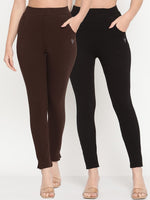 Thumbnail for TAG 7 Women Pack of 2 Brown & Black Solid Kurti Pants - Distacart