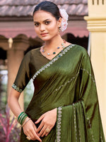 Thumbnail for Stylee Lifestyle Olive Shimmer Chiffon Embellished Saree
