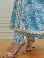 Thumbnail for Kalini Floral Printed Pure Cotton Anarkali Kurta & Trousers With Dupatta - Distacart