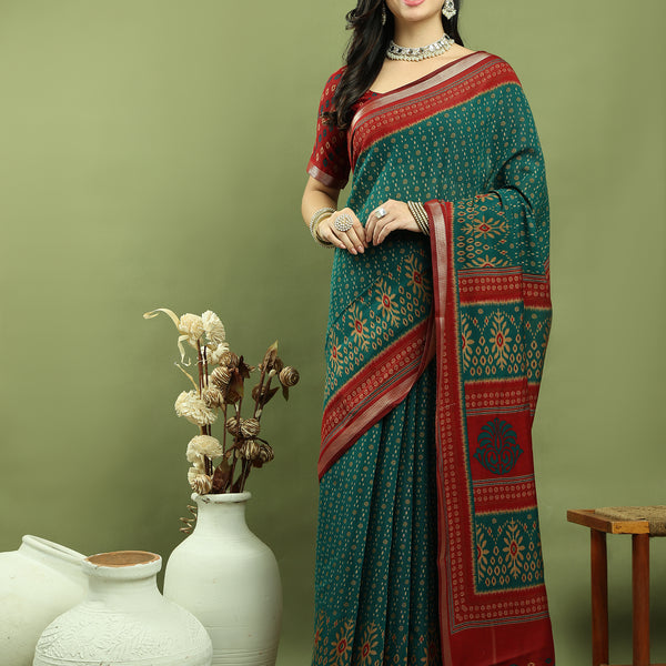 Stylee Lifestyle Teal Silk Blend Zari Saree