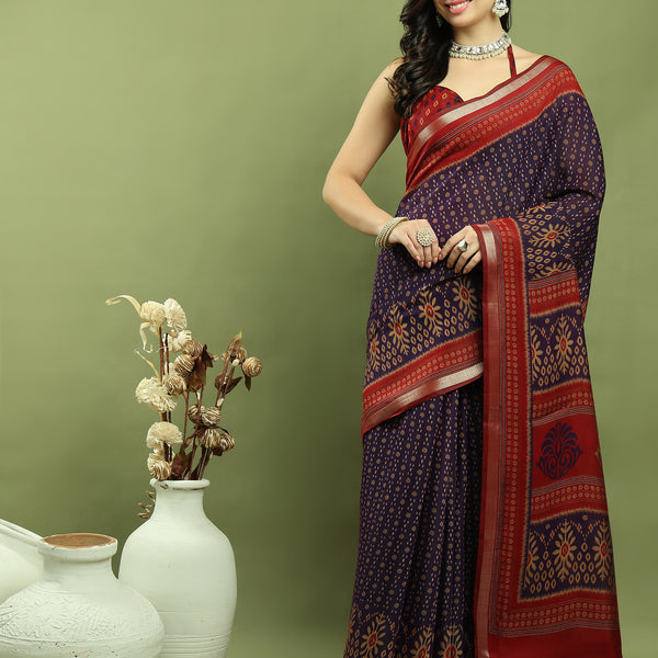 Stylee Lifestyle Violet Silk Blend Zari Saree