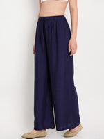 Thumbnail for TAG 7 Women Navy Blue Solid Flared Palazzos