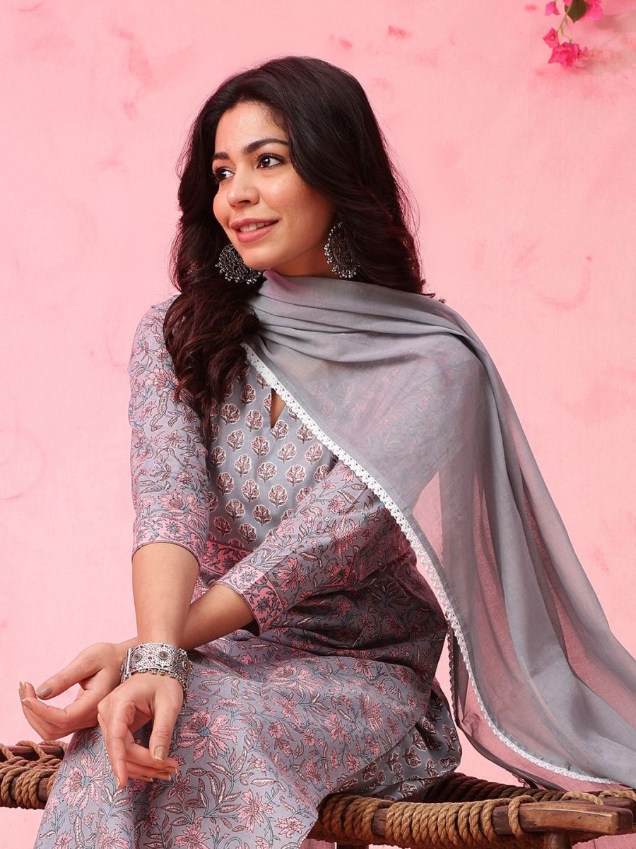 Anouk Women Ethnic Motifs Printed Regular Pure Cotton Kurta with Trousers & With Dupatta - Distacart