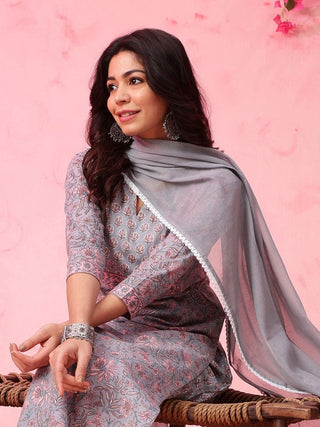 Anouk Women Ethnic Motifs Printed Regular Pure Cotton Kurta with Trousers & With Dupatta - Distacart