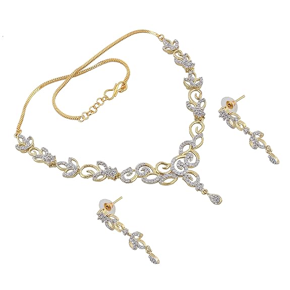 Tehzeeb Creations Gold-Polished American Diamond (AD) White Color Pendant Set for Girls & Women - Distacart