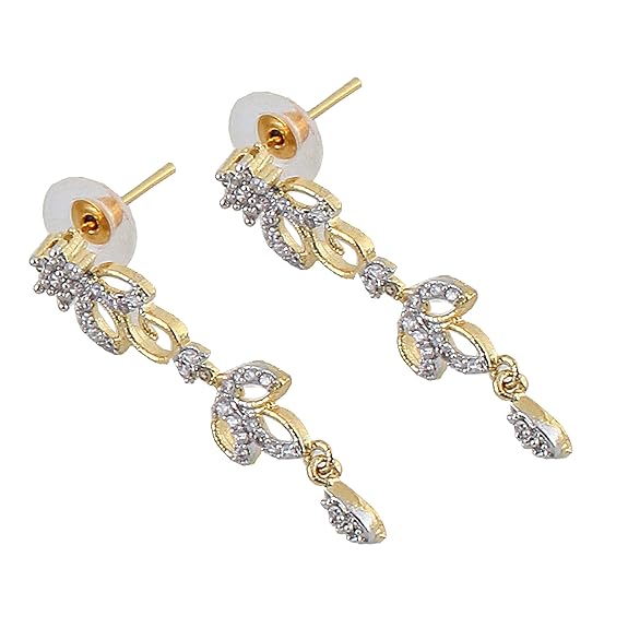 Tehzeeb Creations Gold-Polished American Diamond (AD) White Color Pendant Set for Girls & Women - Distacart