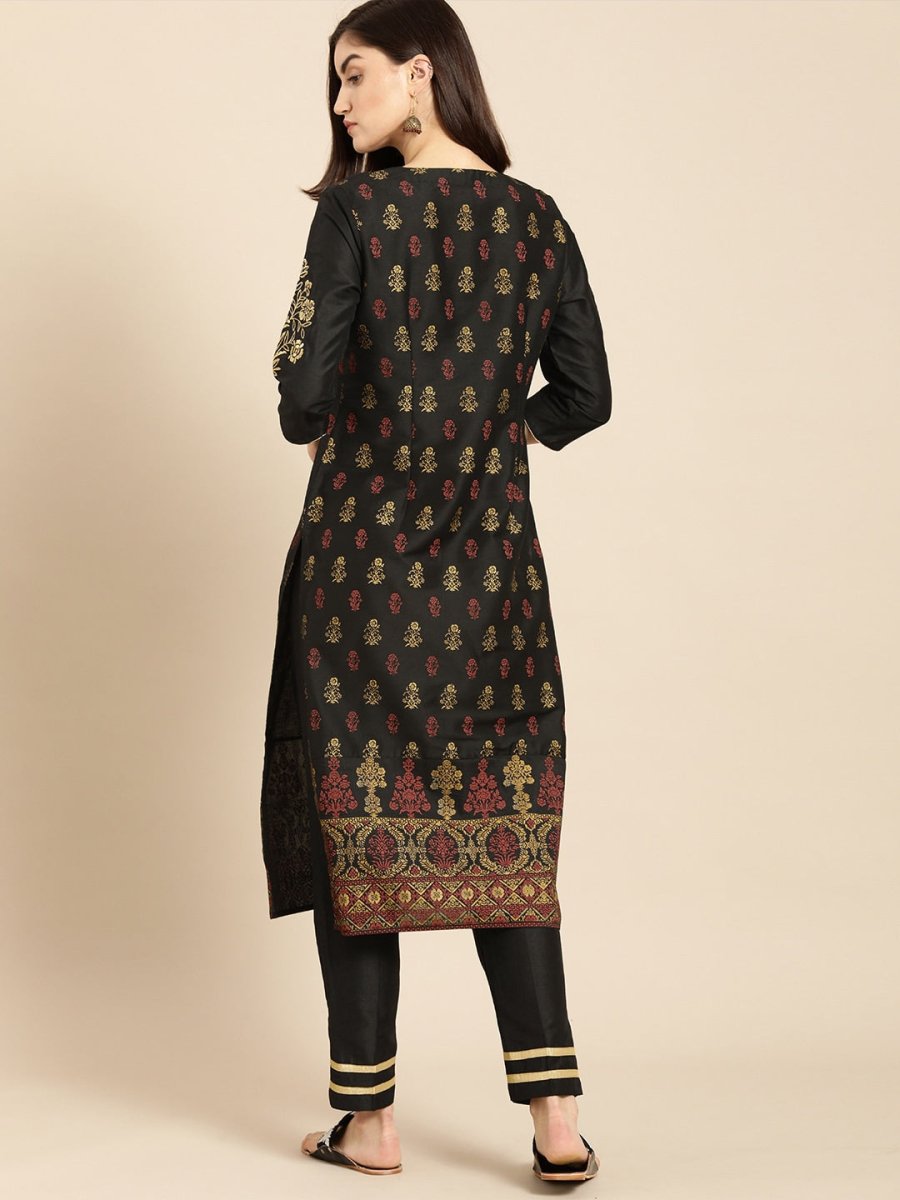 All About You Women Black & Yellow Floral Printed Regular Kurta with Trousers - Distacart