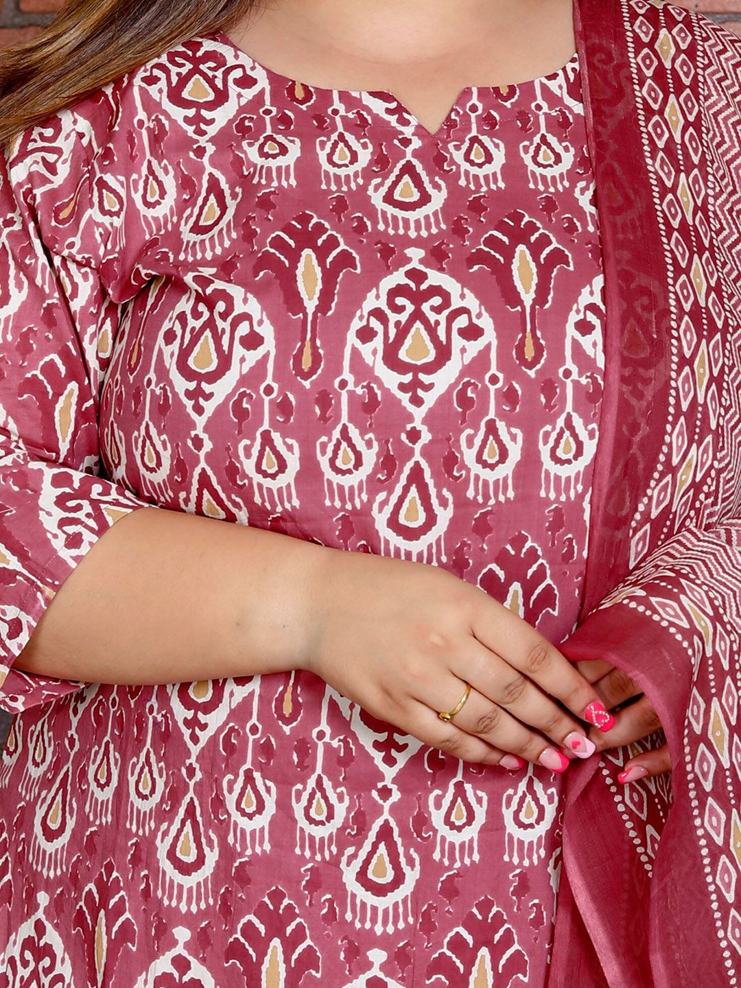 Swasti Women Floral Printed Regular Sequinned Pure Cotton Kurta with Trousers & With Dupatta - Distacart