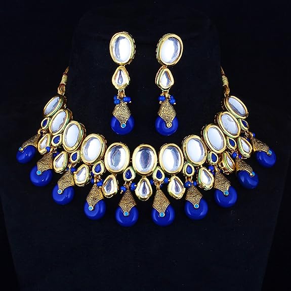 Tehzeeb Creations Back Meenakari Gold-Polished Tika Earring Jewellery Set Uncut Kundan Big Faux Kundan Dibbi Kundan Choker Necklace Set - Distacart