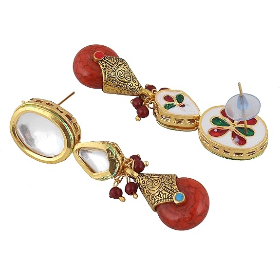 Tehzeeb Creations Back Meenakari Gold-Polished Tika Earring Jewellery Set Uncut Kundan Big Faux Kundan Dibbi Kundan Choker Necklace Set - Distacart