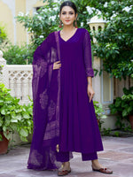 Thumbnail for Kalini Violet Regular Anarkali Kurta with Trousers & Dupatta - Distacart