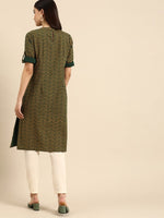 Thumbnail for All About You Women Green & Yellow Floral Embroidered Thread Work Pure Cotton Kurta - Distacart