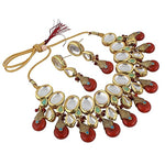 Thumbnail for Tehzeeb Creations Back Meenakari Gold-Polished Tika Earring Jewellery Set Uncut Kundan Big Faux Kundan Dibbi Kundan Choker Necklace Set - Distacart