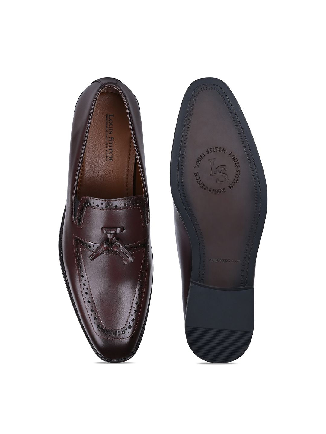 LOUIS STITCH Men Rosewood Formal Slip-On Tassel Moccasin Shoes
