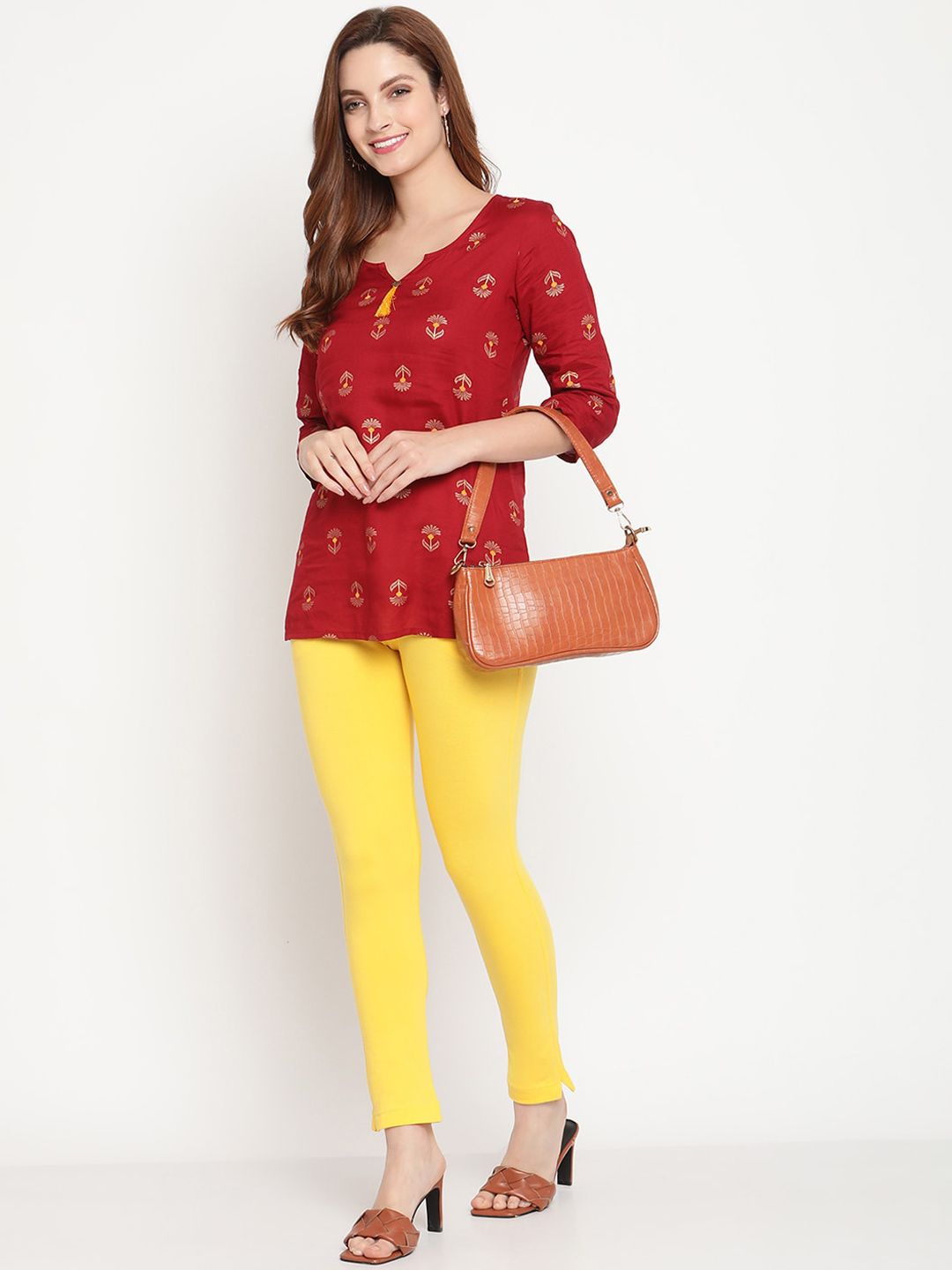 TAG 7 Set Of 2 Orange & Yellow Solid Leggings - Distacart