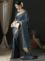 Thumbnail for NOZ2TOZ Women's Silk Blend Navy Blue Woven Design Designer Saree With Blouse Piece - Distacart