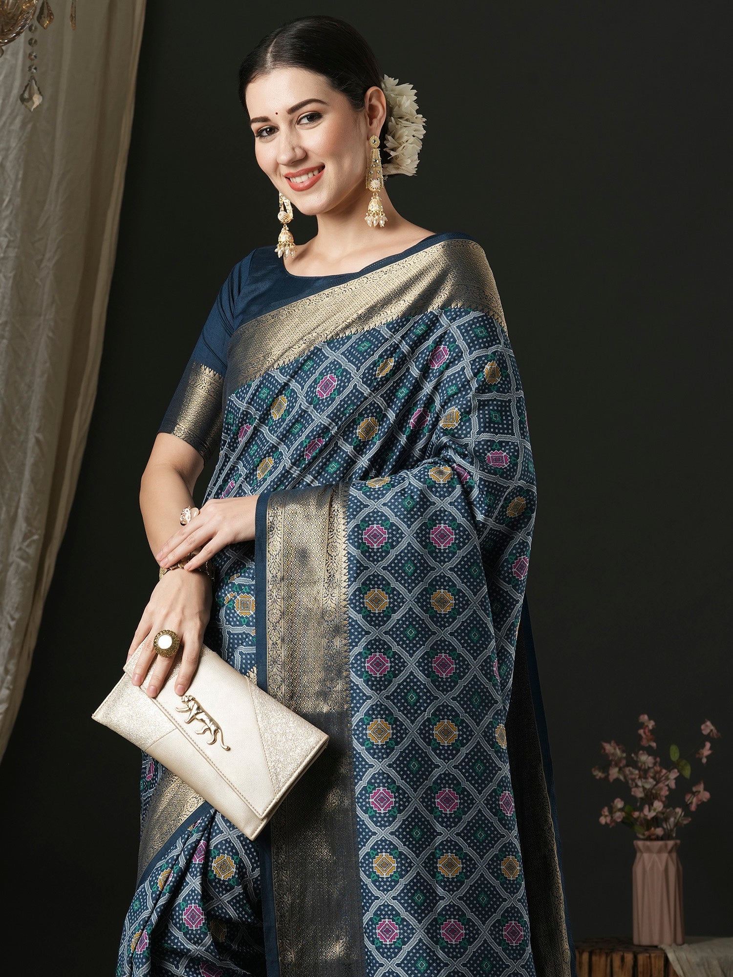 NOZ2TOZ Women's Silk Blend Navy Blue Woven Design Designer Saree With Blouse Piece - Distacart