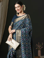 Thumbnail for NOZ2TOZ Women's Silk Blend Navy Blue Woven Design Designer Saree With Blouse Piece - Distacart