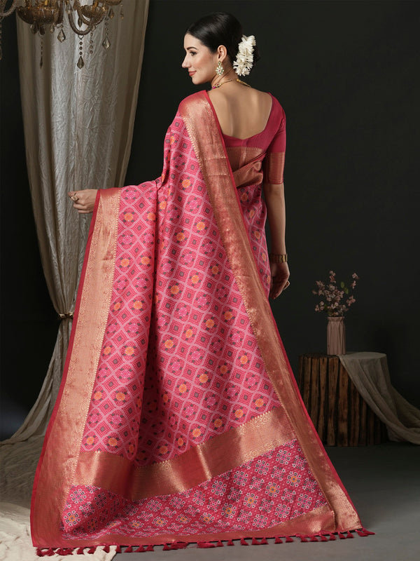 NOZ2TOZ Women's Silk Blend Pink Woven Design Designer Saree With Blouse Piece - Distacart