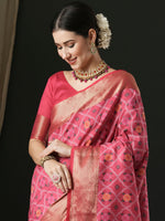 Thumbnail for NOZ2TOZ Women's Silk Blend Pink Woven Design Designer Saree With Blouse Piece - Distacart